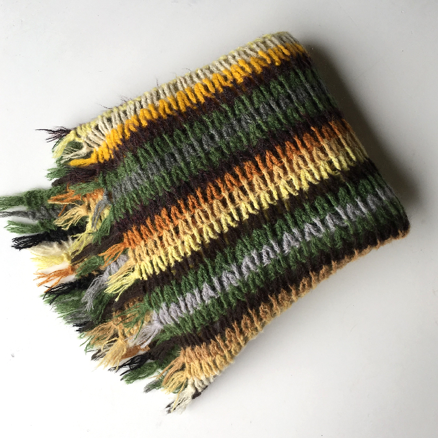 BLANKET, Knitted Yellow Green Stripe